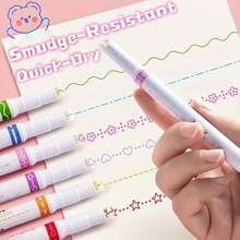 Contour Pen Curved Pen Upgraded Large Capacity, 50% More Ink, Quick-Drying No Smudging, Planner Curved Pattern Pen, Planner Roller Edge Pen, Hand-Drawn Poster Special Pen, Planner Curved Fluorescent Pen, Colorful Wavy Line Pen, Student Highlight Marker Pen, Student Key Point Marker Pen, - A - View 6