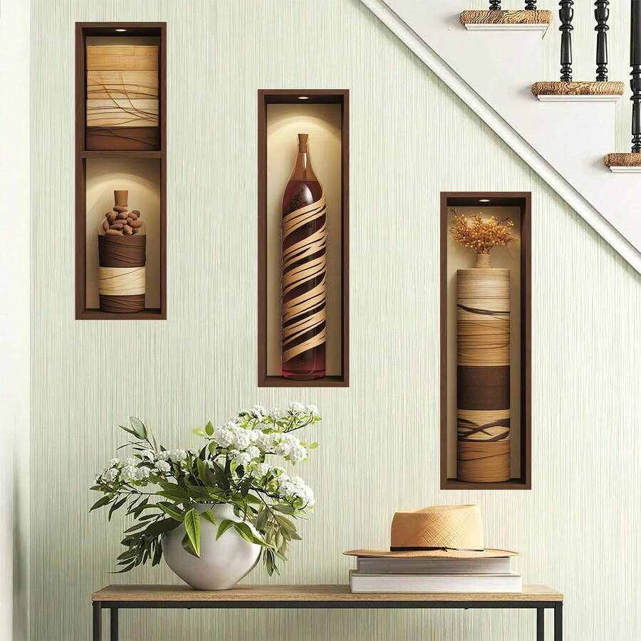 Creative Realistic Decorative Sticker Triptych Suitable For Bedroom, Living Room, Entryway, Home Background Wall Decoration