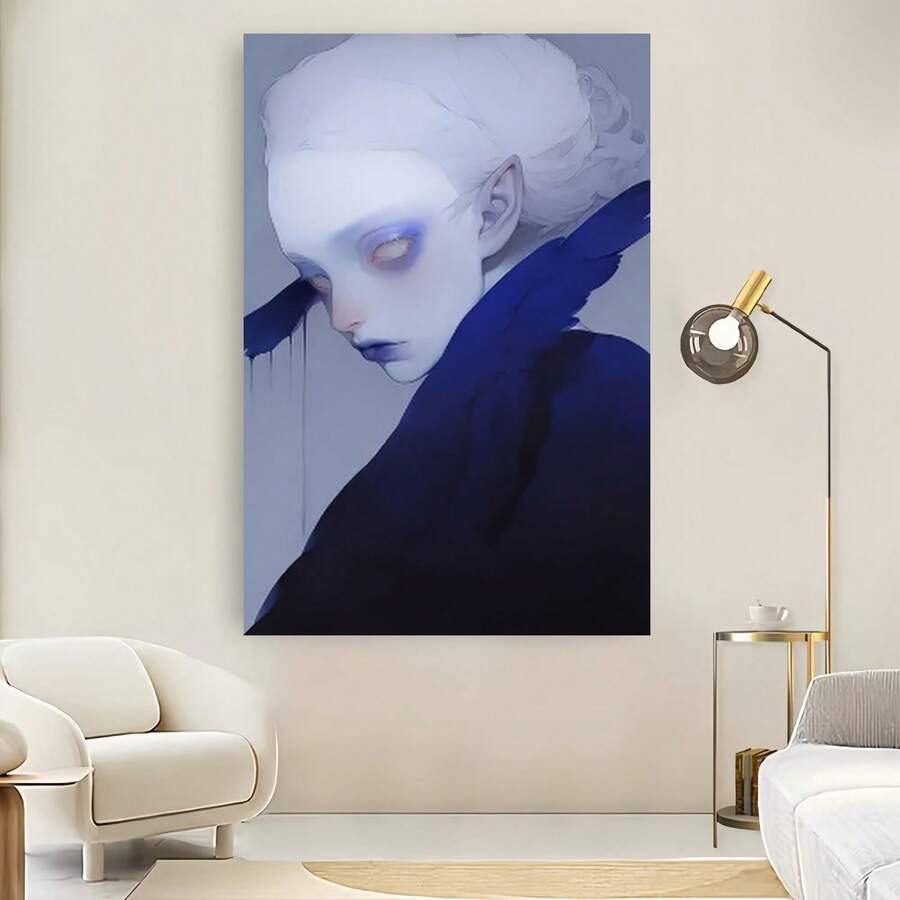 Enmarcado Lienzo 2D plano, 1 pieza, enmarcado, para decoración de pared - Póster de fantasía azul y negro de inspiración gótica para el hogar, la oficina, el bar o la cafetería - Perfecto para vacaciones, el Día de la Madre, graduaciones y más, artículo de regalo para eventos | Estética gótica | Elegante pieza de pared, decoración gótica para el hogar - Enmarcado - Ver 1