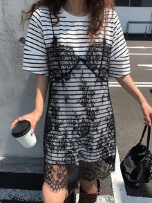 Women Midi Dresses - 黑白 - 查看 1
