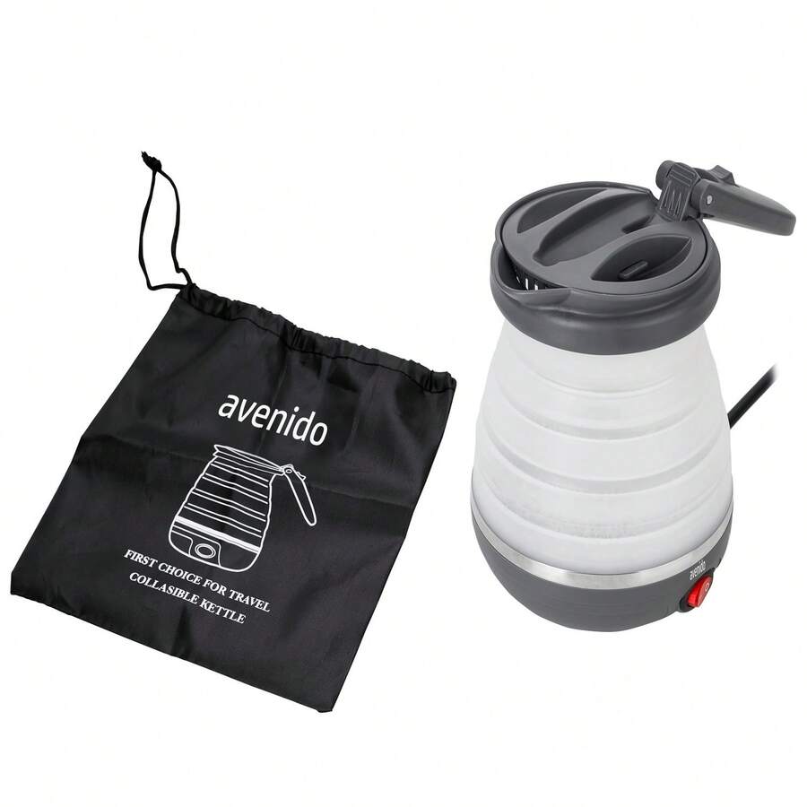 Adler Electric Travel Kettle Foldable Kettle Silicone Kettle Portable Kettle 0.6L 750W Folding Handle Storage Bag Boil-Dry Protection Auto Shut-Off Integrated Base Grey - EU E Type Plug(220-240V) - View 1