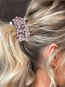 3pcs Sweet And Fresh Faux Pearl Hair Tie With Pearl Bead Hair Accessories, Including Pearl Headband And Hair Ribbon - Multicolor - View 3