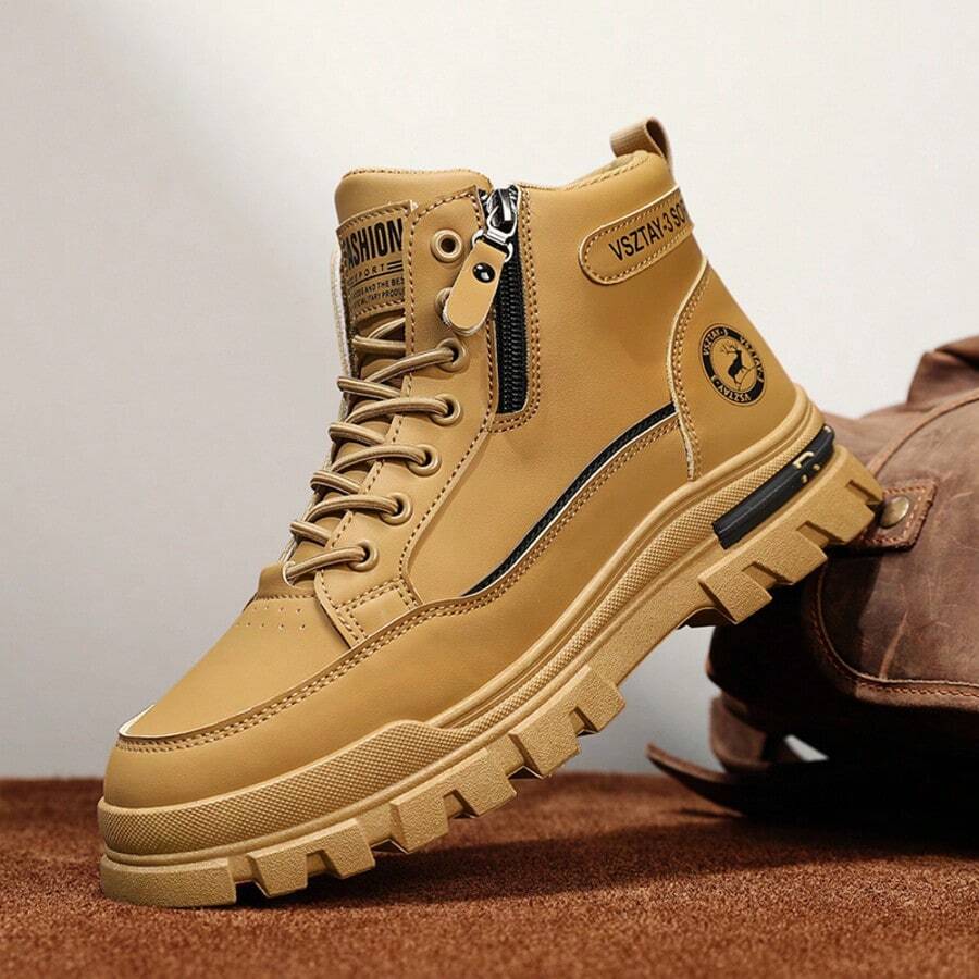 Botas Esportivas Multifuncionais Masculinas - Estilo Casual e Atlético, Fechamento com Zíper e Cadarço, Adequado para Uso Casual, Adequado para Todas as Estações, Calçado Esportivo - LD883 Cáqui - Visão 1