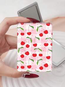 1PC Y2K Series Portable Vanity Mirror, Foldable Lightweight Ultra-Thin Convenient Hand Mirror, PU Leather, Suitable For Multiple Scenarios And All People, Rectangular Small Mirror, Pocket Mirror, Leopard Print, Lips, Cherry, Bow, Rose Pattern Design, Exquisite And Delicate, Easy To Carry, Handheld Makeup Mirror, 180° Flip Cover, Multi-Functional - Multicolor - View 10