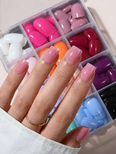 288 miếng móng giả ngắn tròn vuông, bao phủ toàn bộ đa màu sắc trơn, 12 màu trơn ngắn vuông trắng kiểu French Tip dán sẵn cho quà cưới, vừa vặn cực kỳ & tự nhiên, 12 kích cỡ