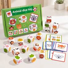 Permainan Dadu Hewan Kayu, Mainan Puzzle Mencocokkan Interaktif Orang Tua-Anak - MultiWarna - View 2