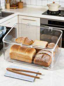1pc/Transparent PET Flip-Top Airtight Seal Bread Storage Box, Moisture-Proof Dust-Proof Fresh-Keeping, Suitable For Toast, Pastries, Cookies, Bagels, Croissants And Other Baked Goods, Ideal For Kitchen Countertop Display, Meal Prep Storage, Refrigerator Storage, Home Kitchen Storage Utensil - Multicolor - View 7