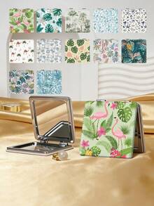 1 chiếc gương cầm tay gấp gọn siêu mỏng nhẹ Ins Series họa tiết rừng nhiệt đới, gương trang điểm bỏ túi hình vuông nhỏ tiện lợi, chất liệu da PU bền bỉ, phù hợp cho nhiều đối tượng và nhiều dịp như du lịch, tiệc tùng, đi làm, đi học - Nhiều màu - Xem 1