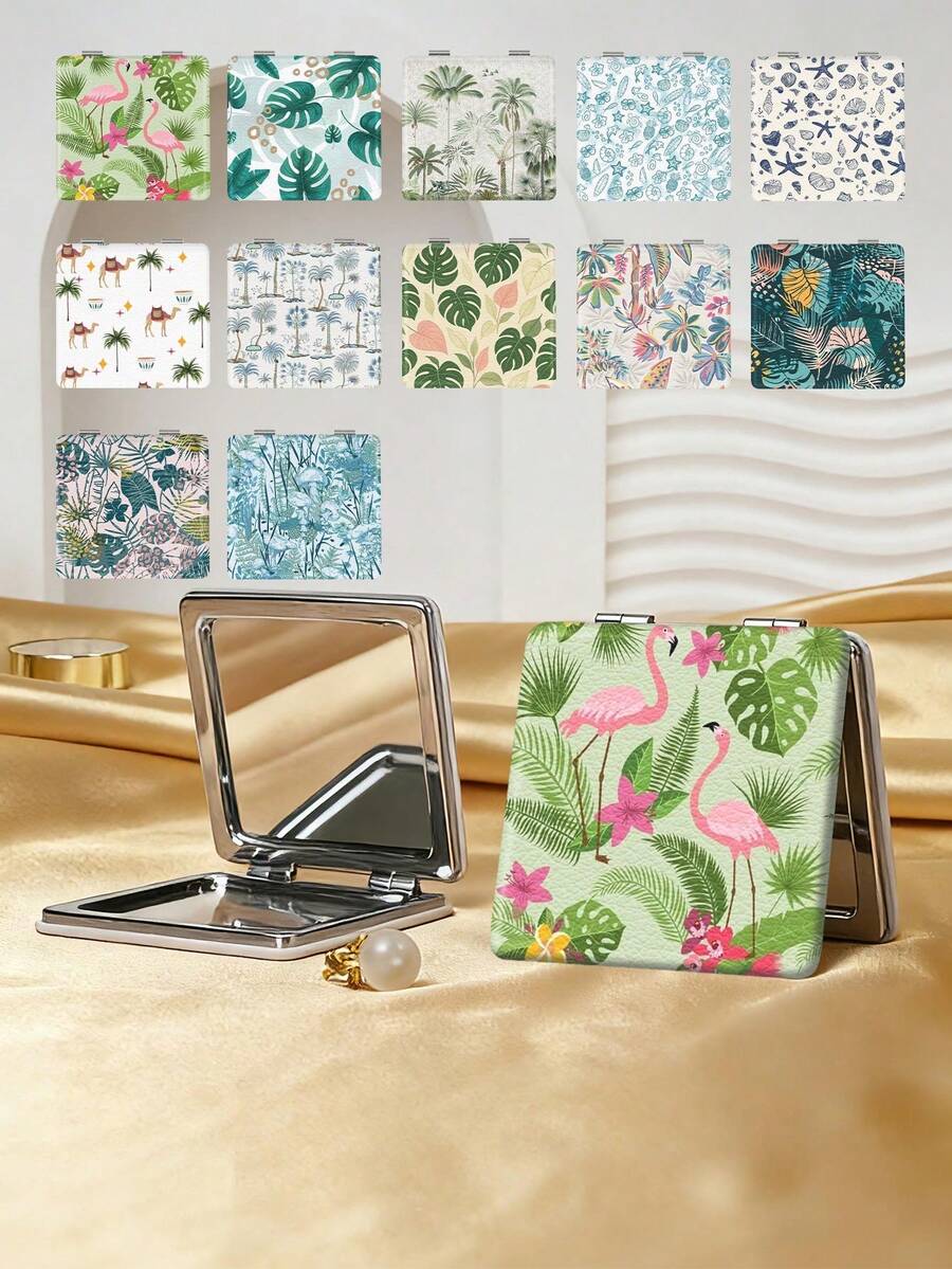 1 chiếc gương cầm tay gấp gọn siêu mỏng nhẹ Ins Series họa tiết rừng nhiệt đới, gương trang điểm bỏ túi hình vuông nhỏ tiện lợi, chất liệu da PU bền bỉ, phù hợp cho nhiều đối tượng và nhiều dịp như du lịch, tiệc tùng, đi làm, đi học - Nhiều màu - Xem 1