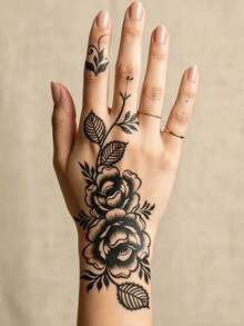 STARTTOOS 1pc Black Flower Leaf Vine Pattern Temporary Tattoo Sticker - DIY Summer Party Holiday Gift Y2K Floral Arm Thigh Ankle Body Skin Tattoo Sticker - Black - View 3
