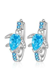 925 Sterling Silver Ocean Style Aquamarine Color Zirconia Turtle Hoop Earrings, Fresh Daily Versatile Holiday Gift - Silver - View 10