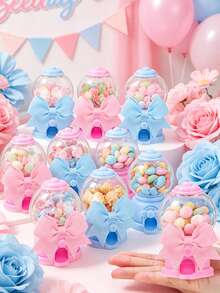 12/1pc Cute Gashapon Machine Shaped Transparent Candy Box, Storage Box With Bow Tie, Plastic Candy Cup Mini Box, Can Be Filled With Small Storage Box With Bow Tie, Candy Box Decor Candy Storage Box Candy Party Gift Container Chocolate Cake Dessert Princess Wedding Birthday Baby Shower Gift, Gender Reveal Party Favors, Wedding Birthday Valentine's Day Birthday Party Supplies (Pink, Blue) - Multicolor - View 6