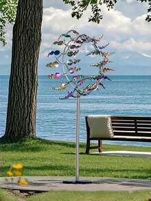 Molinillo de viento decorativo de acero multicolor para exteriores, decoración de jardín creativa con giro al viento, sin fuente de alimentación requerida, regalo de inauguración de la casa - A - Ver 5