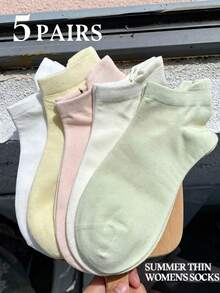 1/3/5/8 Calcetines de tobillo de dos tonos para mujer - Calcetines cortos de algodón puro absorbentes de sudor y transpirables - Punta sin costuras - Multicolor - Ver 6