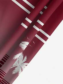 Gradient Color Coconut Tree Men Beach Shorts Breathable Side Pockets Swim Trunks - Red - View 7