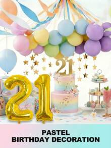 Pastel Balloons Latex Party Balloons With Pastel Streamers, Star Garland And Gold Number Balloon, Birthday Decorations For Women Girl, Multicolor Macaron Balloons For Birthday Rainbow Party Baby Shower Wedding Decorations - 21st Birthday - 查看 10