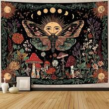 Vintage Sun Moon Moth Tapestry, Mystic Floral Mushroom & Moon Phase Print Polyester Wall Hanging, Witchy Boho Wall Decor Banner For Bedroom, Living Room, Dorm, Indoor Use, Perfect Gift For Halloween, Festival & All Holiday Celebrations - 多色10 - 查看 1