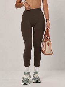 PinkTip Celana Pinggang Tinggi Dasar, Item Penting untuk Kasual dan Olahraga Musim Panas - Coffee Brown - View 4