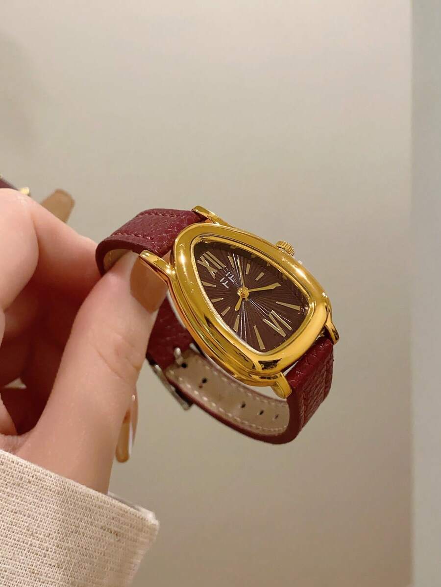 1pc Women's Oval Roman Numeral Casual Elegant Quartz Wristwatch, Suitable For Daily Wear - Red - View 1