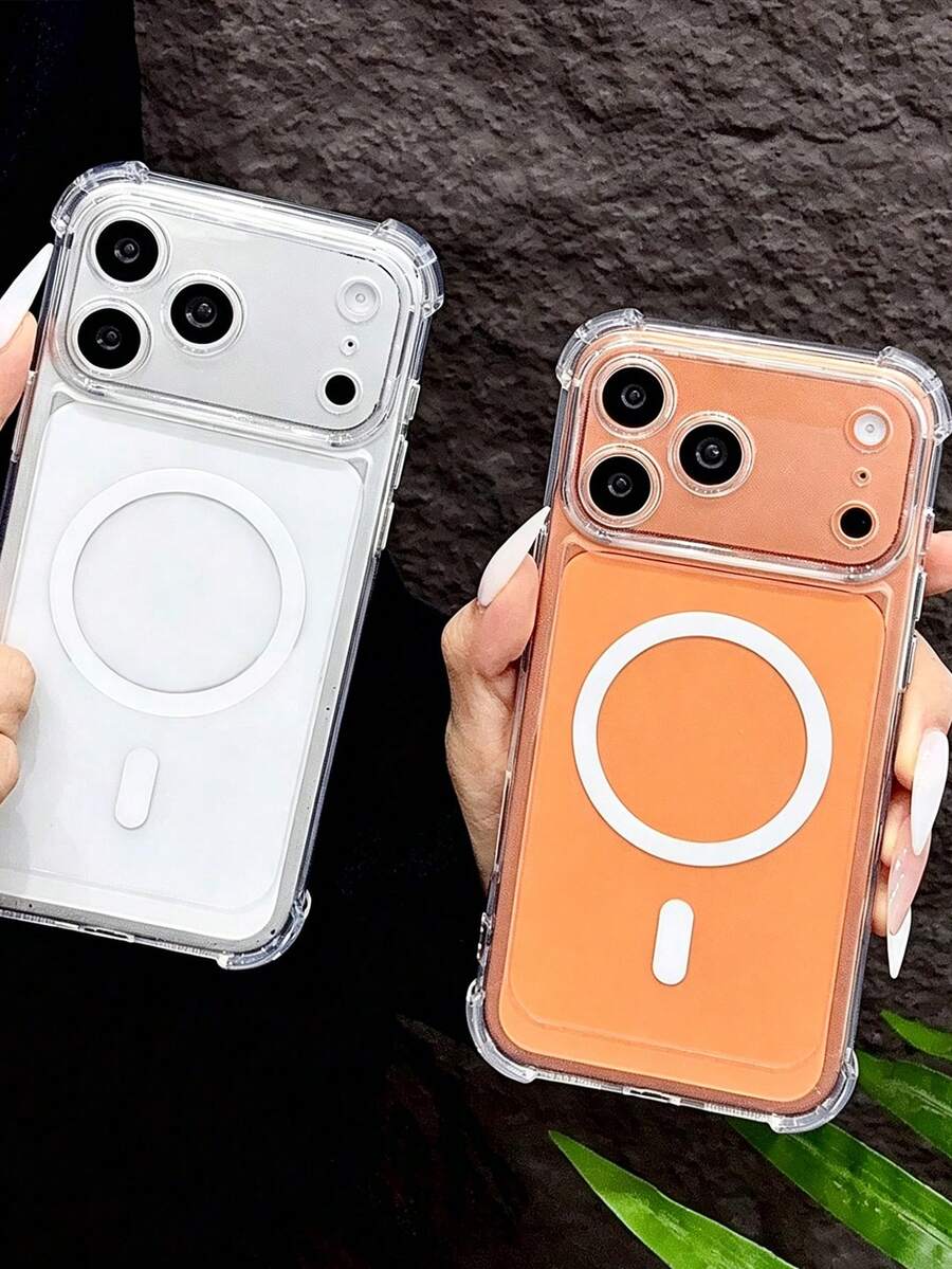 Shockproof Transparent Soft Silicone Magnetic Charging Protective Case | Shock-Absorbing Ultra-Thin, Compatible With IPhone 17, 16, 15, 14, 13, 12, 11 Pro Max (Only 17/17 Pro/17 Pro Max Magnetic Part Is USB-C) - Clear - View 1
