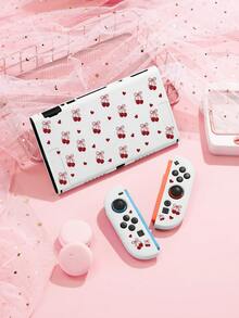 1套極簡櫻桃愛心圖案適用於Switch2 (2025)/Switch NS/Switch OLED配件，白色/黑色遊戲主機保護殼/控制器套/收納袋，TPU軟殼，時尚實用，便攜支架，旅行友善，防摔、防刮、防污，浪漫禮物 - 查看 14