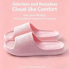 Women's Fashion Thick-Sole Slippers, Suitable For Indoor, Bedroom, Bathroom, Shower, Outdoor, Lightweight EVA Material, Anti-Slip, Odor-Resistant, Casual, Vacation, Beach Shoes, Women's House Slippers, Couples Slippers, Men's Slippers - Pink - View 5