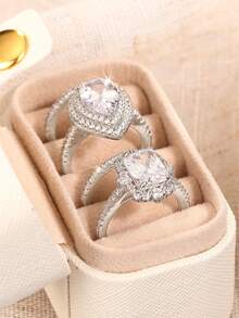 4pcs Elegant Cubic Zirconia Stone Rings Set With Gift Box, Suitable For Women, Applicable For Wedding, Engagement, Anniversary Party, Jewelry Valentine's Day Gift And More - 1# - View 4