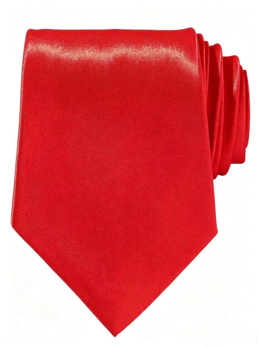 1 PIEZA Corbata de hombre de color rosa sólido con rayas finas y textura ligera, anudada a mano, adecuada para bodas, uso diario, escuela, fiestas y citas - Rojo - Ver 1