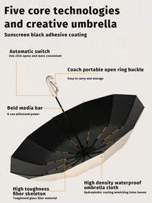 1pc Fully Automatic Windproof Umbrella, 24 Ribs, High-Density Waterproof Fabric, Fully Automatic Reverse Folding Umbrella, Rotating Ring Lock Handle, Easy To Carry Claw-Shaped Handle, Portable Travel Umbrella, Rain And UV Protection, UPF50+, Black UV Coating, One-Click Open/Close, Suitable For Heavy Rain And Windy Weather - A - View 6