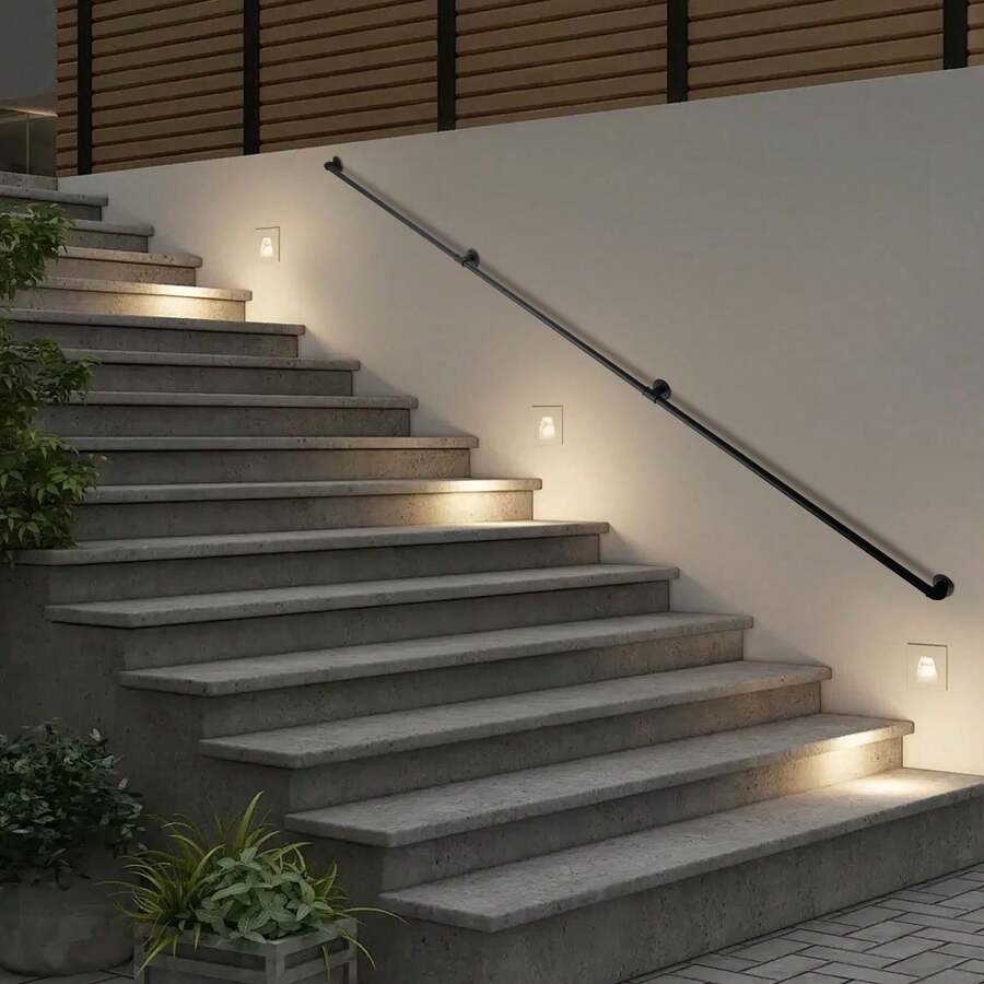 12FT Industrial Stair Railing Wall Mount Staircase Handrail Hand Rail For Steps Grab Bar Foot Rail Vintage Pipe Railing Deck Handrail For Outdoor Indoor Stairs Porch - Black - View 1