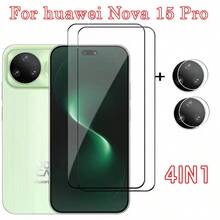 2+2pcs Screen Protector For Huawei MATE80/Mate 80 Pro/Y73/Nova 14/14 PRO, Includes Camera Lens Protector, 9H Hardness Curved Tempered Glass, Anti-Scratch, Anti-Fingerprint, 3D Transparent, Camera Protection - Clear - View 5