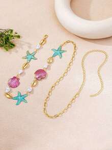 1pc Summer Versatile Casual Cool Beach Ocean Style Vacation Starfish Shell Waist Chain - Multicolor - View 2