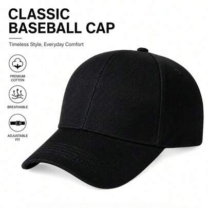 1 chiếc mũ lưỡi trai unisex màu trơn có thể điều chỉnh, phù hợp cho các hoạt động ngoài trời, mũ thường ngày cho mọi mùa, phù hợp cho du lịch, dã ngoại, tiệc bãi biển và các dịp khác