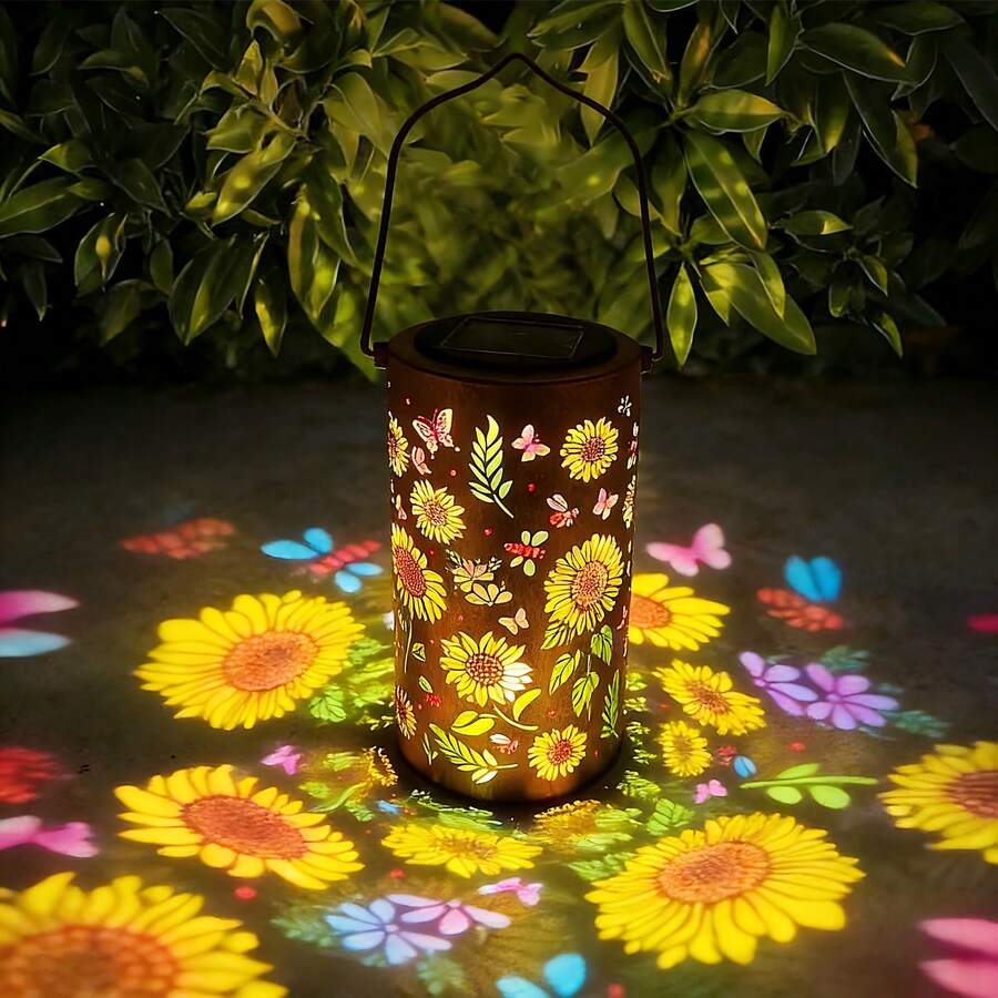 New Solar Sunflower Lantern, IP65 Waterproof Iron Garden Decoration, Upgraded Painted Butterfly Lantern, Spotlight, Light Sensor Lamp, Mother's Day Gift For Female Mothers And Grandmothers. Suitable For Patio, Patio, Backyard, Porch Decoration. - 直筒燈 - 查看 1