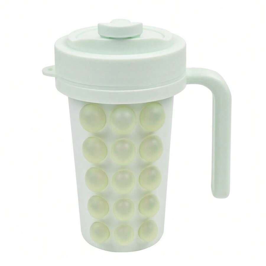2-In-1 Ice Maker Cup 600ml Portable Silicone Ice Cube Mold Tumbler With Straw And Handle Creative Squeeze Bubble Water Bottle For Summer Cooling Outdoor Travel - Green (handle Version) - View 1