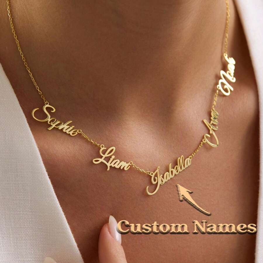 Custom 2-5 Multiple Names Personalized Family Name Necklace, Floating Names, Gift For Mom