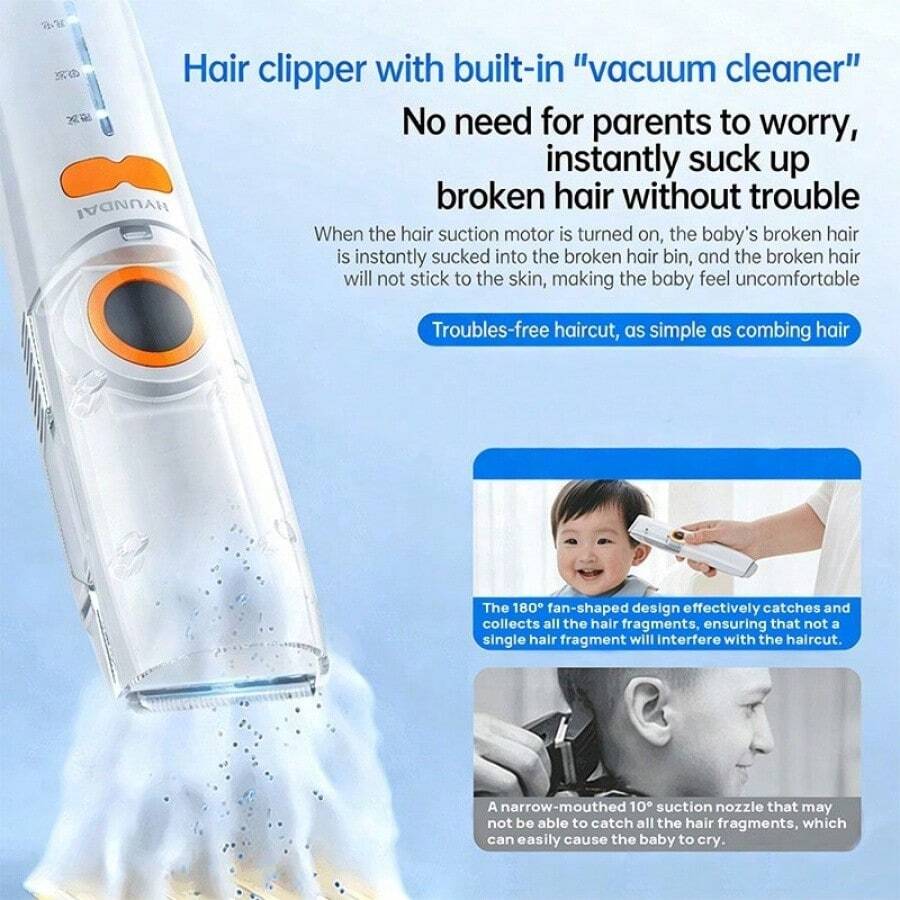 HYUNDAI LFQ-009 Hair Clipper – Motor ultra-senyap + penghisap rambut otomatis, alat cukur listrik anak-anak, desain peredam kejut untuk melindungi kulit kepala, bodi yang dapat dicuci dengan bilas sederhana, memudahkan para ibu untuk memotong rambut di rumah. - View 1