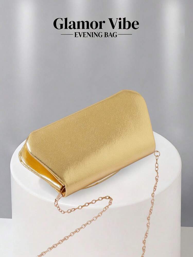 华丽金色纹理PU手拿包，饰以复古金属装饰，配有可拆卸链条肩带，是一款多功能正式手提包，适合婚礼新娘、晚宴、派对和海滩度假等场合。 - 金色 - 查看 7