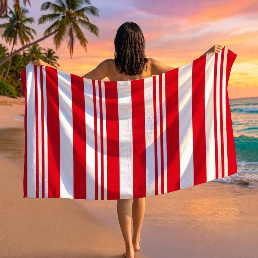 1件條紋印花海灘巾,適合旅行、戶外露營、海灘、游泳、海灘度假 - A - 查看 1