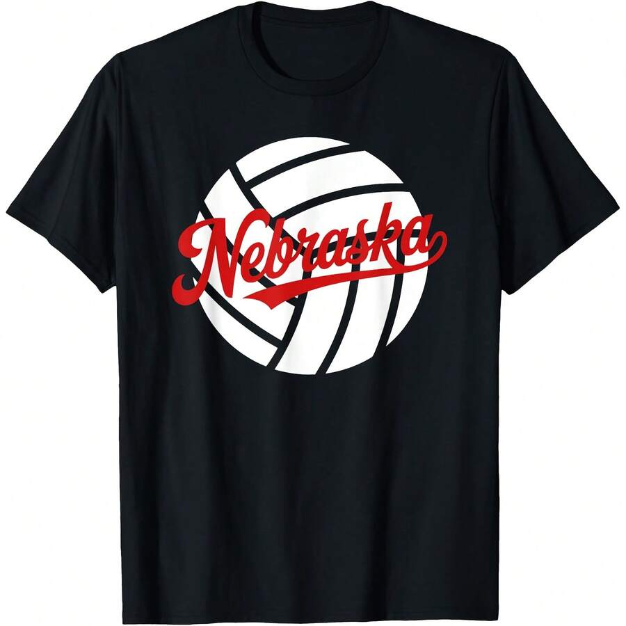 Red Nebraskas Volleyball Ball T-Shirt - Black - View 1