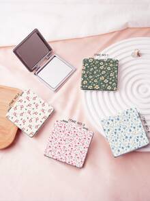 1PC Pastoral British Style Floral Series Portable Vanity Mirror, Foldable Lightweight Ultra-Thin Convenient Hand Mirror, PU Leather, Suitable For Multiple Scenes And All People, Pocket Mirror, Fresh Style With Unique Ditsy Floral Print Pattern Design, Exquisite And Delicate, Easy To Carry, Handheld Makeup Mirror, 180° Flip Cover, Multi-Functional - Multicolor - View 2