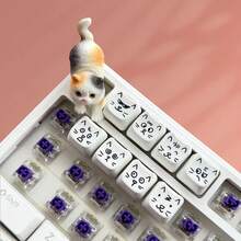 Cute Cat Art Keyboard Keycap Set, 8pcs White Cartoon Cat Face Custom Keycaps, OEM Specification PBT Keycaps For Mechanical Keyboards, Cute Gaming Keyboard Accessories, Funny Cat Lover Gift - View 10