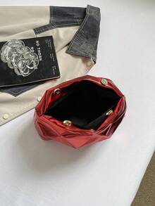 時尚純色女款晚餐手提包，PU皮革雲朵包，百褶磁扣迷你包，適用於購物與派對 - 紅色 - 查看 5