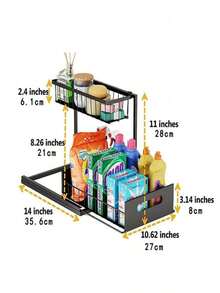 2-Tier Pull-Out Under Sink Organizer Rack - Heavy Duty Plastic, Waterproof, Rust-Proof, Space-Saving Design For Kitchen, Bathroom, Pantry, Fridge, Laundry Room - Easy Installation, White And Black - White - View 10