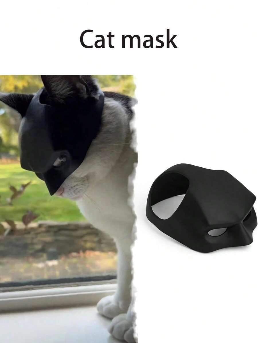 1pc Silicone Cat Bat Mask, Skin-Friendly Halloween Cat Costume, Lightweight & Flexible Pet Cosplay Accessory - Black - View 1