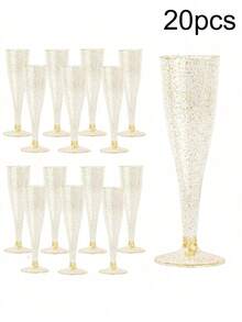 1/10/20 piezas Copas de champán de plástico reutilizables con purpurina dorada de 5.5 oz, copas de boda, copas de fiesta, copas de bebida (copas de champán, copas de vino, copas de plástico, copas de cumpleaños) - Multicolor - Ver 12