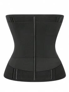1pc Black Nylon Elastic Tummy Control Waist Trainer For Women, Sports Fitness Waist Cincher With Double Compression - Black - View 3
