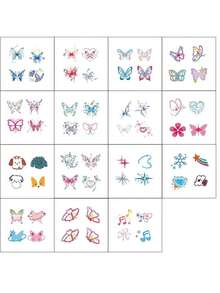 15pcs Dopamine Colorful Butterfly Temporary Tattoo Stickers, Multiple Watercolor / Line Style Butterflies + Cute Pet Elements, Suitable For Fingers, Wrists, Collarbones, Create Energetic Girl Style, Sweet Girl Atmosphere Look - Multicolor - View 11