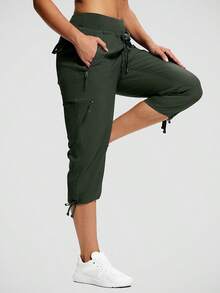 ISEEGZ Women's Cargo Capri Pants Breathable Quick Dry Lightweight Hiking Capris With 6 Pockets For Workout Casual - 橄欖綠 - 查看 14