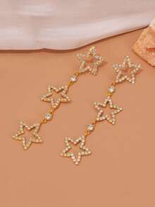 1 đôi bông tai dáng dài đính đá rhinestone lấp lánh sang trọng tinh xảo, phụ kiện dạ tiệc - Vàng - Xem 3